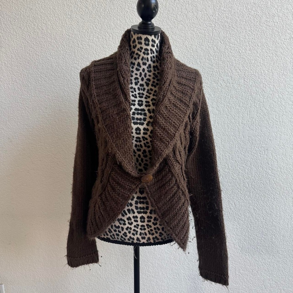 Olivia Sky Brown cable knit cardigan women's size L